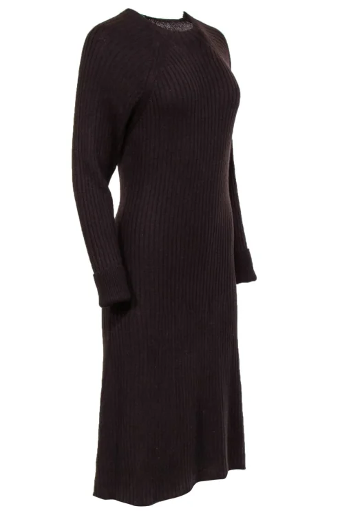 Thakoon - Brown Wool Blend Long Sleeve Rib Knit Sweater Dress Sz M
