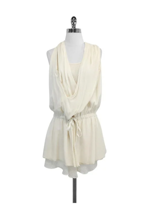 Thakoon - Cream Silk & Wool Layered Cross Back Dress Sz 4