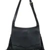 Thale Blanc - Black Leather Shoulder Bag w/ Fringe