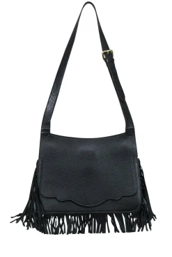 Thale Blanc - Black Leather Shoulder Bag w/ Fringe