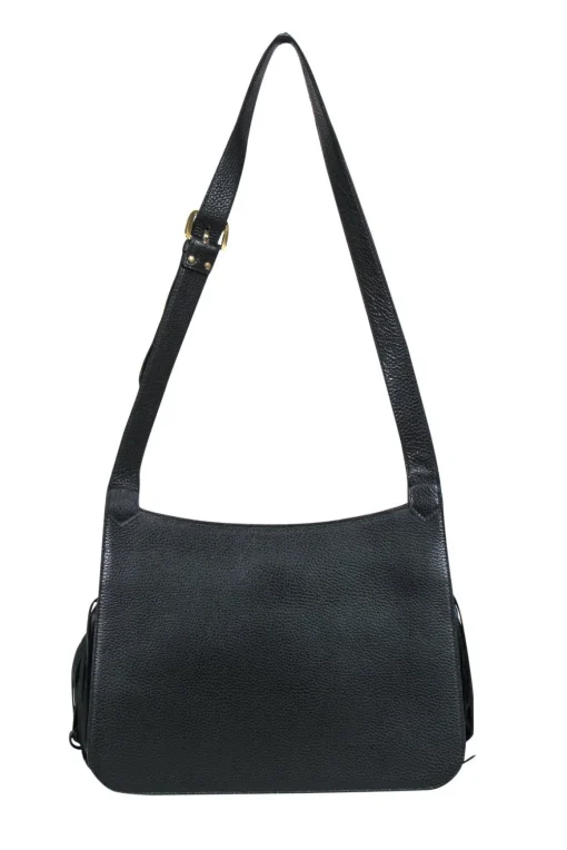 Thale Blanc - Black Leather Shoulder Bag w/ Fringe
