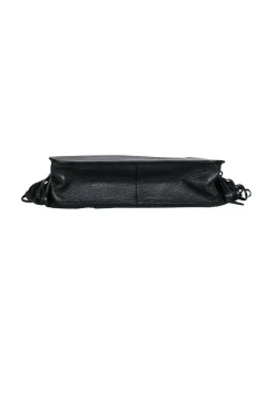 Thale Blanc - Black Leather Shoulder Bag w/ Fringe