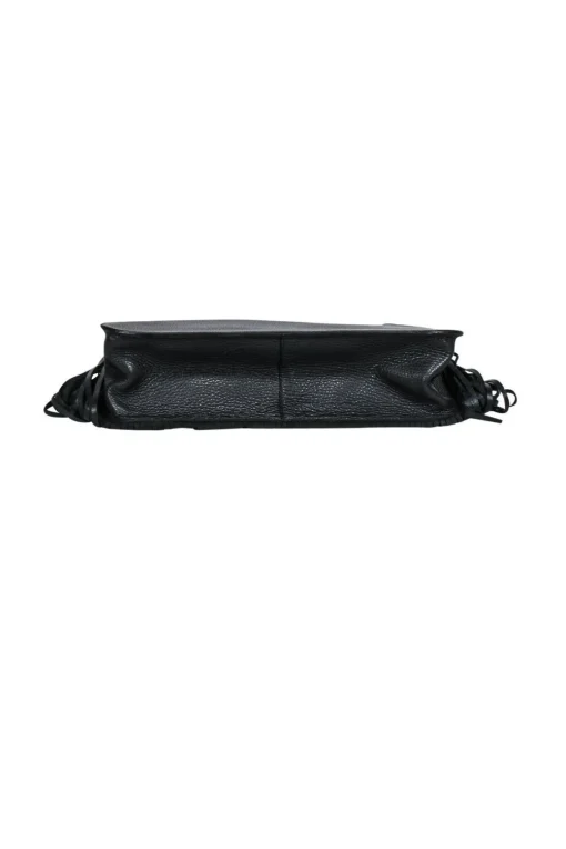 Thale Blanc - Black Leather Shoulder Bag w/ Fringe