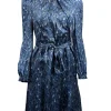 The Fold - Blue Leaf Print Silk A-Line Dress w/ Belt Sz 8