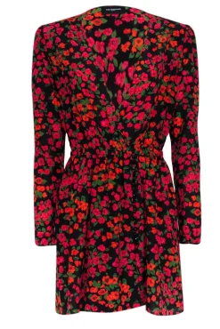 The Kooples - Black w/ Red & Orange Floral Print Silk Dress Sz L