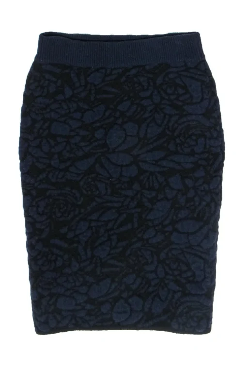 The Row - Navy & Black Fuzzy Textured Pencil Skirt Sz S