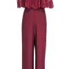 Theia - Maroon Off-The-Shoulder Jumpsuit w/ Lace Sz 12