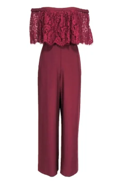 Theia - Maroon Off-The-Shoulder Jumpsuit w/ Lace Sz 12