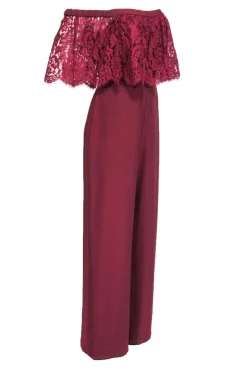 Theia - Maroon Off-The-Shoulder Jumpsuit w/ Lace Sz 12