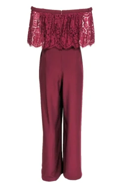 Theia - Maroon Off-The-Shoulder Jumpsuit w/ Lace Sz 12
