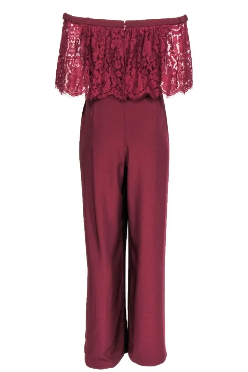 Theia - Maroon Off-The-Shoulder Jumpsuit w/ Lace Sz 12