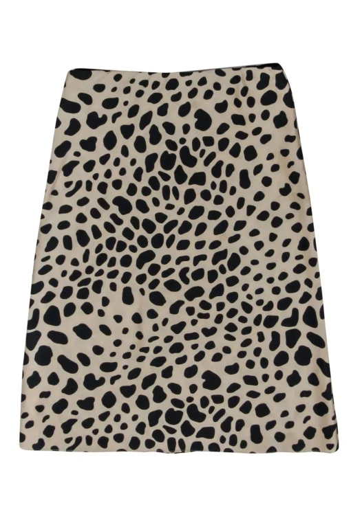 Theory - Beige & Black Giraffe Print Side Slit Midi Skirt Sz S