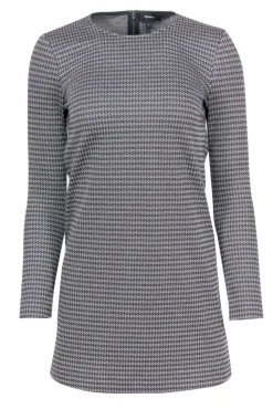 Theory - Black & Grey Mini Houndstooth Print Long Sleeve Dress Sz 0