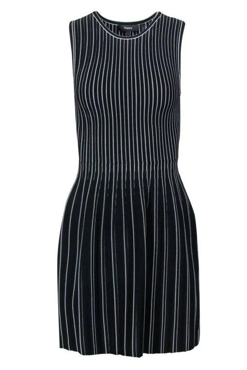 Theory - Black & White Pinstriped Sleeveless “Shell” Sheath Dress Sz P