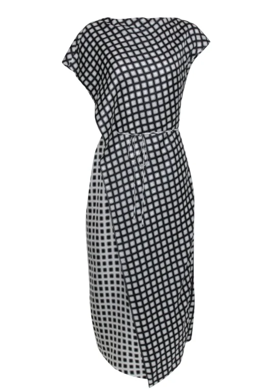 Theory - Black & White Square Print Silk Wrap Dress Sz 10