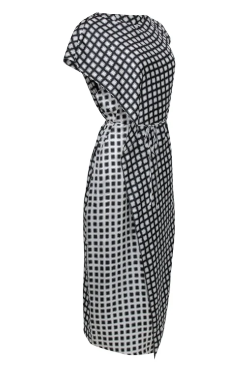 Theory - Black & White Square Print Silk Wrap Dress Sz 10