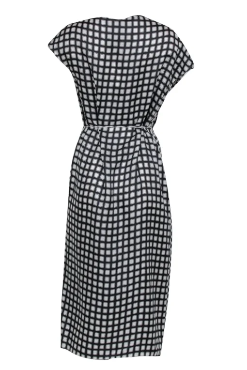 Theory - Black & White Square Print Silk Wrap Dress Sz 10