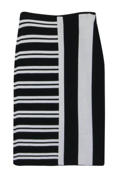 Theory - Black & White Striped Knit Midi Skirt Sz S