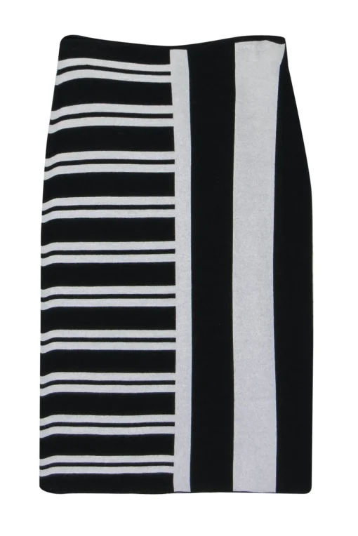 Theory - Black & White Striped Knit Midi Skirt Sz S