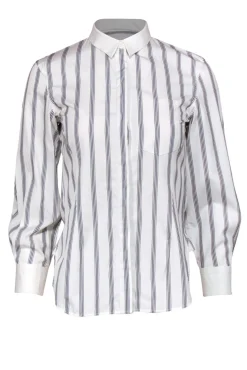Theory - Black & White Striped Button-Up Blouse Sz P