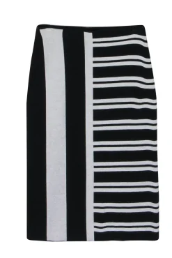 Theory - Black & White Striped Knit Midi Skirt Sz S