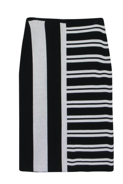 Theory - Black & White Striped Knit Midi Skirt Sz S