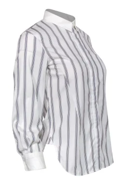 Theory - Black & White Striped Button-Up Blouse Sz P