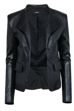 Theory – Black Leather Blazer Jacket w/ Front Lapels Sz M