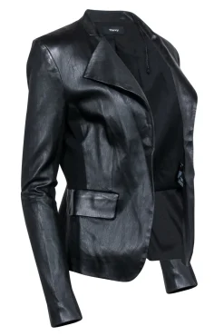 Theory – Black Leather Blazer Jacket w/ Front Lapels Sz M