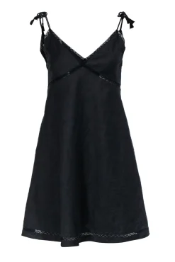 Theory - Black Linen Blend Sleeveless Lace Trim Dress Sz 0
