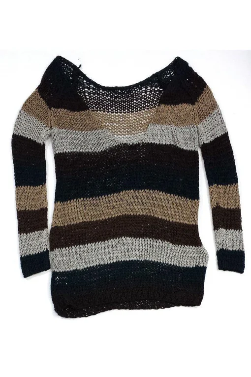 Theory - Brown & Green Striped Knit Scoop Back Sweater Sz M