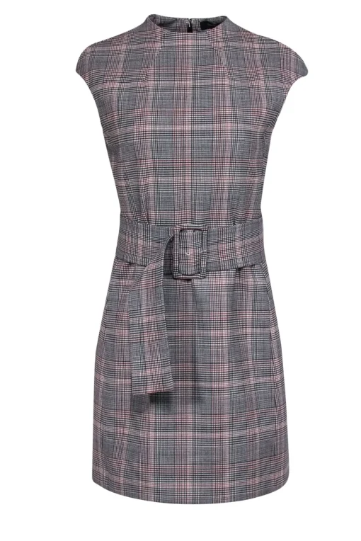 Theory - Brown & Merlot Plaid Cap Sleeve Sheath Dress Sz 4