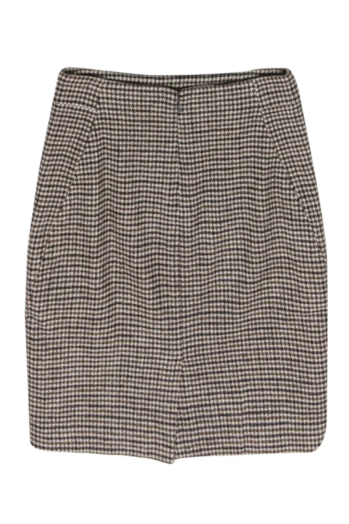Theory - Brown Wool Houndstooth Pencil Skirt Sz 8