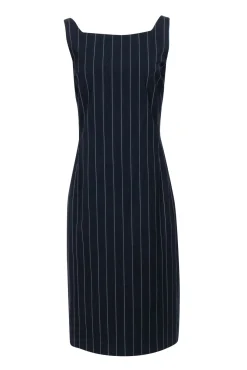 Theory - Dark Navy & White Pinstriped Wool Blend Dress Sz 16