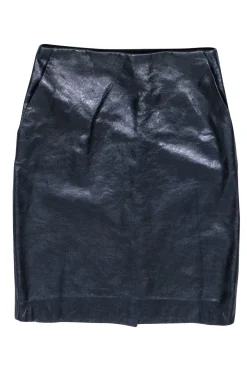 Theory - Dark Navy Textured Lamb Leather Skirt Sz 00