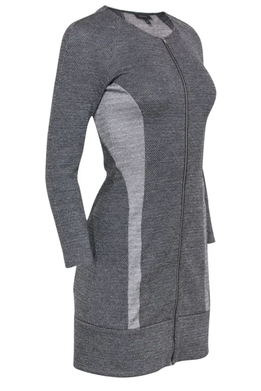 Theory - Gray & Black Long Sleeve Zip-Up Knit Dress Sz 2