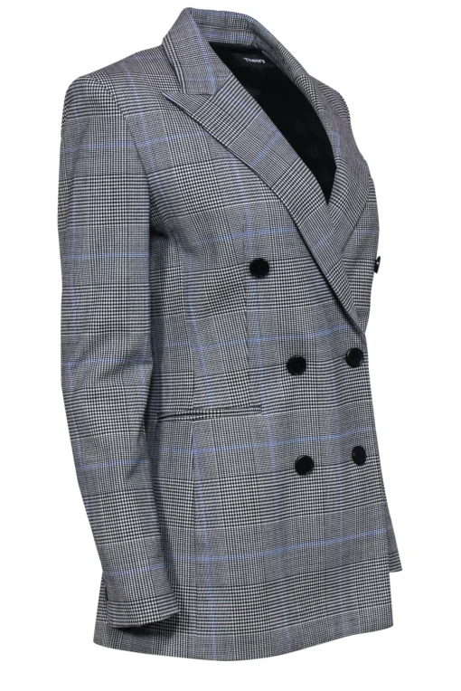 Theory - Gray Glen Plaid Double Breasted Blazer Sz 6