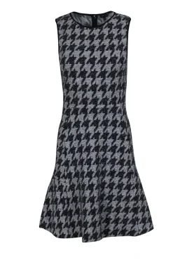 Theory - Grey & Black Houndstooth Fit & Flare Sleeveless Dress Sz 6