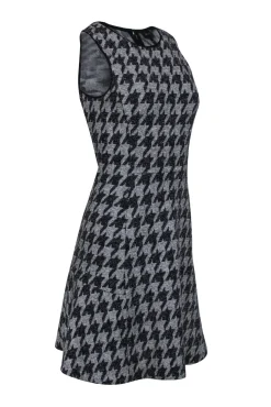 Theory - Grey & Black Houndstooth Fit & Flare Sleeveless Dress Sz 6