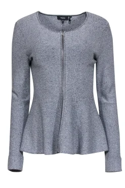 Theory - Grey Blend Zipper Front Peplum Top Sz M