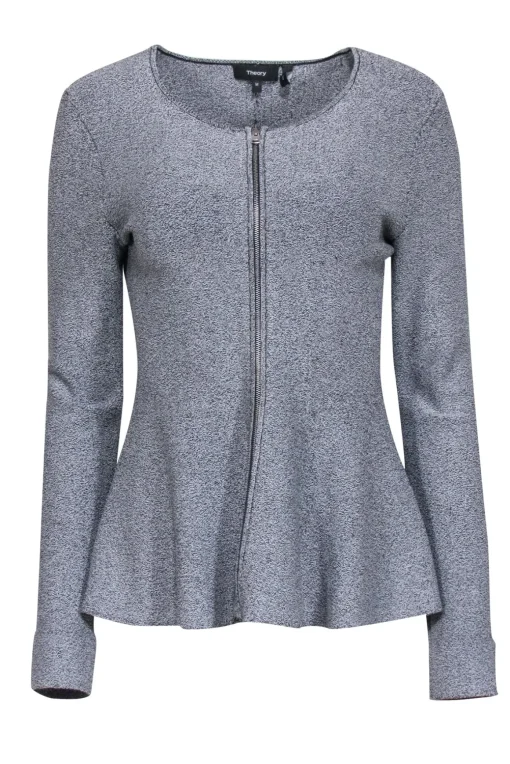Theory - Grey Blend Zipper Front Peplum Top Sz M