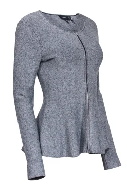 Theory - Grey Blend Zipper Front Peplum Top Sz M