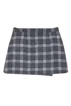Theory - Grey Plaid Wool Blend Wrap Miniskirt Sz 8