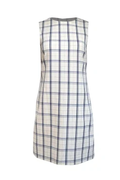 Theory - Ivory & Navy Plaid Sleeveless Sheath Dress Sz 4
