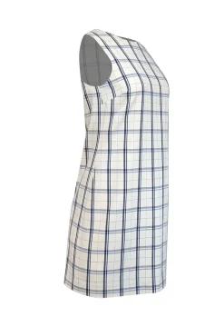 Theory - Ivory & Navy Plaid Sleeveless Sheath Dress Sz 4