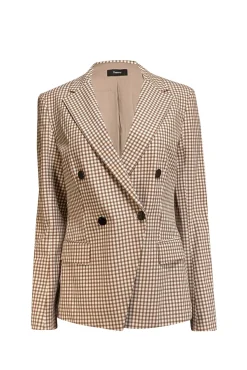 Theory - Ivory w/ Brown Grid Print Angled Blazer Sz 8