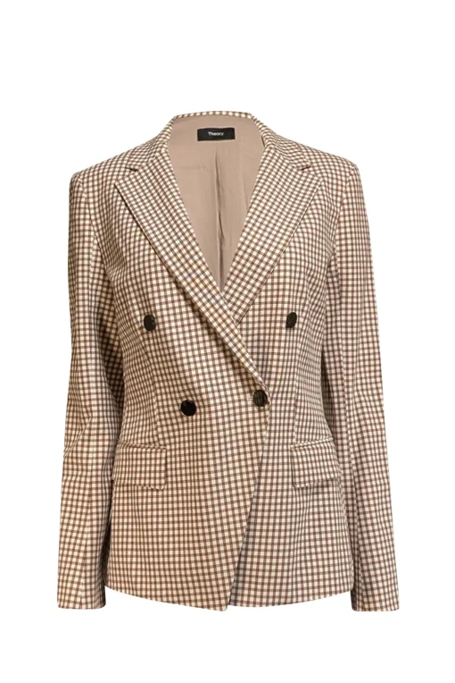 Theory - Ivory w/ Brown Grid Print Angled Blazer Sz 8