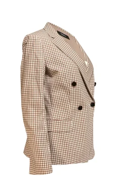 Theory - Ivory w/ Brown Grid Print Angled Blazer Sz 8