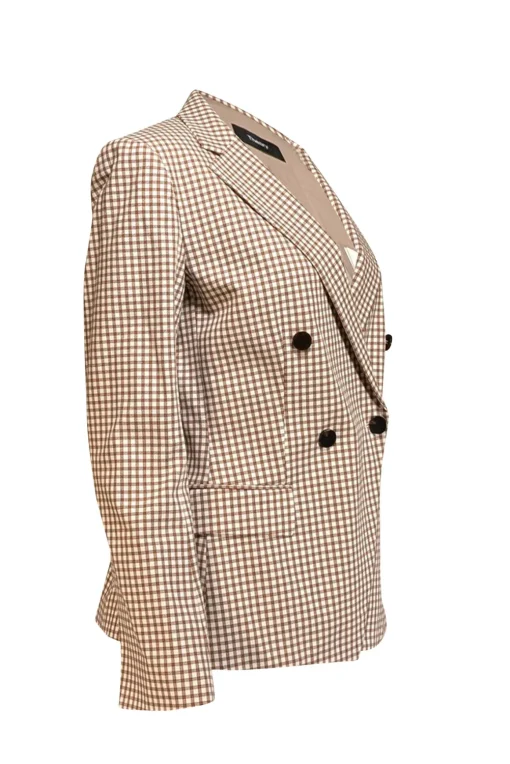 Theory - Ivory w/ Brown Grid Print Angled Blazer Sz 8