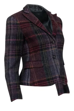 Theory - Maroon & Multi Color Plaid Blazer Sz 4